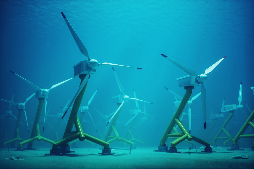 Offshore wind farm at sunset